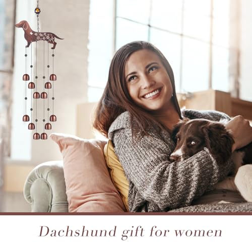 Cinnvoice 24 Inch Metal Wind Chimes for Outside Decor with S Hook, Birthday Gift for Women Men Bronze Memorial Gift with 12 Bell for Patio Garden Yard Lawn Front Yard Housewarming(Dachshund Dog) - style: Dachshund Dog