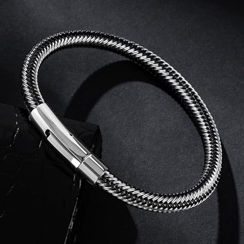 Men's Leather Bracelet, Stackable Stainless Steel Clasp Bracelets for Men Stylish Birthday, Thanksgiving, Valentine's Day Gift for My Man - style: 8.2" Gunmetal Color Button