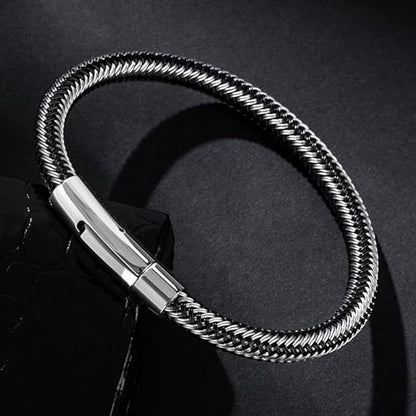 Men's Leather Bracelet, Stackable Stainless Steel Clasp Bracelets for Men Stylish Birthday, Thanksgiving, Valentine's Day Gift for My Man - style: 8.2" Gunmetal Color Button