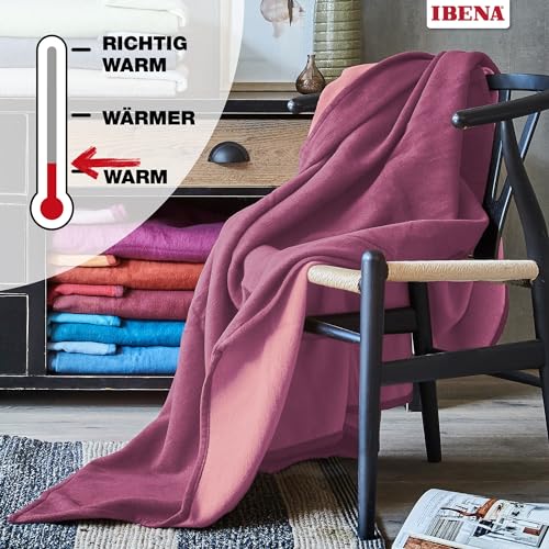 IBENA Reversible Organic Cotton Jacquard Woven Low Pile Velour Throw Blanket Stockholm- Rose Cottage