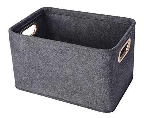 Collapsible Storage Bins Foldable Felt Fabric Storage Basket Organizer Boxes Containers with Handles Metal Handles for Nursery Toys,Kids Room,Clothes,Towels,Magazine (Dark grey） - color: Dark grey, size: 15.9L×11W×9.8H