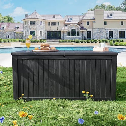 200 Gallon Outdoor Storage Box Patio Deck Box Waterproof, Resin Lockable Outside Large Storage Bin for Pool Cushion Furniture, Garden Tools UV-Resistant, Black