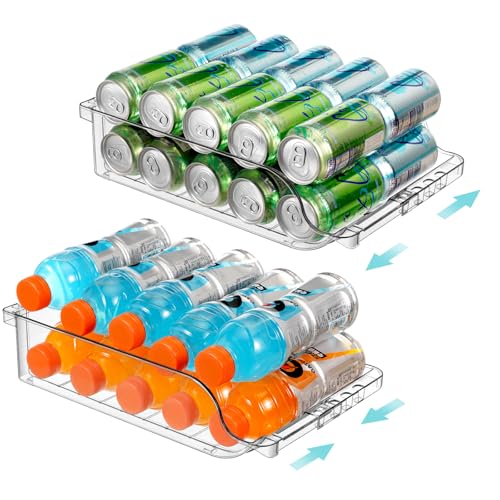 2 Packs Refrigerator Organizers and Storage Width Adjustable Can Organizer for Refrigerator Expandable Soda Can Dispenser for Beer Soda Pop Can Soda Organizer for Fridge Kitchen Pantry Clear
