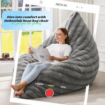 Hobestluk 3 in 1 Bean Bag Chair Giant Bean Bag Chairs for Adults with Ripple Cover Convertible Bean Bag Floor Cushion with Machine Washable Cover for Living Room (Ripple Grey) - color: Muted Grey