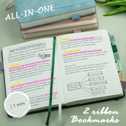 Lined Journal Notebook, 400 Pages Thick Journal for Writing, A5 Hardcover Leather Notebook with 100Gsm College Ruled Paper for Women Men Work Note taking, 5.8" x 8.4", Green