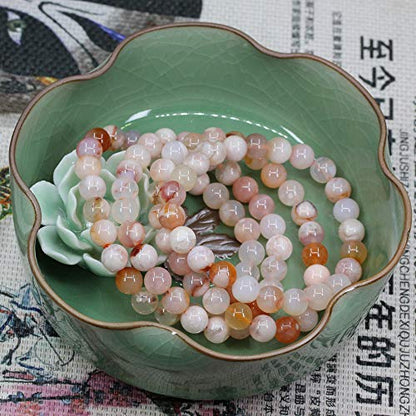 Keleny Gem Semi Precious Gemstones 8mm Natural Quartzite Stone Round Beads Rock Crystal Jasper Stretch Bracelet 7 Inch Unisex - color: Pink Cherry Blossom Agate