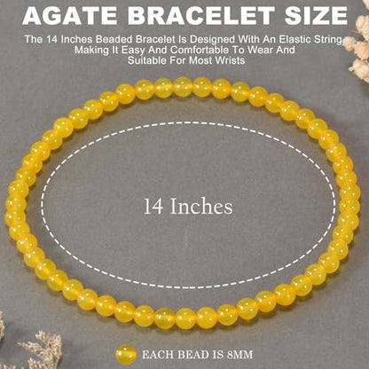 14in Agate Wrap Bracelet for Women Men Natural Round Beaded Agates Stone Healing Stretch Bracelets Elastic Handmade Polished Gemstone Beads Bracelet - color: Yellow Agate, size: 8mm Beads