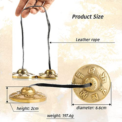 Tibetan Tingsha Cymbals 2pcs, with Storage Box and Fabric Case, Meditation Sanskrit Brass Chime Bells for Spiritual Healing Mindfulness, Yoga Buddhist, Relaxation Musical Instruments