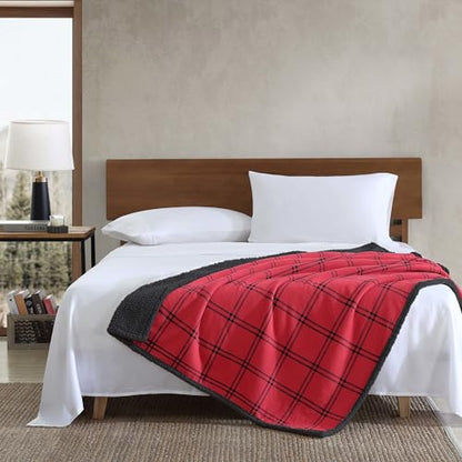 Eddie Bauer - Throw Blanket, Soft & Reversible Cotton Flannel Bedding, Throw Blanket for Couch or Bed (Kettle Falls Red/Black, 50" x 60")