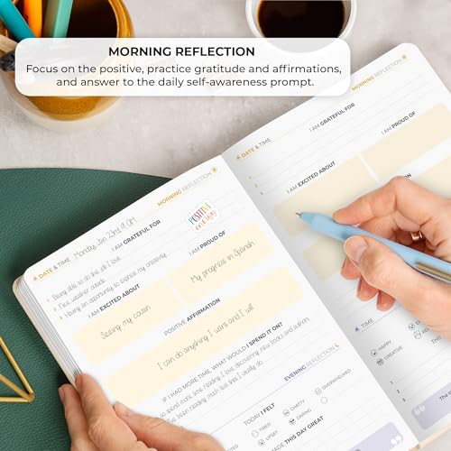 Clever Fox Four-Minute Journal – Daily Positivity Journal with Prompts – Motivational Affirmation, Mental Health & Habit Tracker (Seashell) - color: Seashell