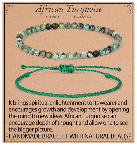 QOGIR 2pcs Handmade Healing Bracelet, Natural Gem Stone Crystal Elastic Bracelet - color: African Turquoise(Stone of Discovery), size: 4mm