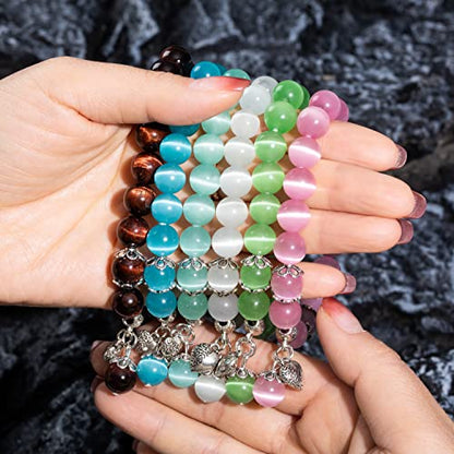 Natural Stretch Gemstone Bracelet Healing Stone Beaded Bracelets for Women Men Gifts (Unisex) - color: Pink