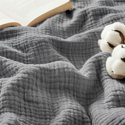 Bedsure 100% Cotton Muslin Blanket King Size for Bed - 4-Layer Breathable and Lightweight Thin Soft Summer Gauze Muslin Blanket for Adults, Grey, 108x90 Inches - color: 02 - Grey, size: King (108" X 90")
