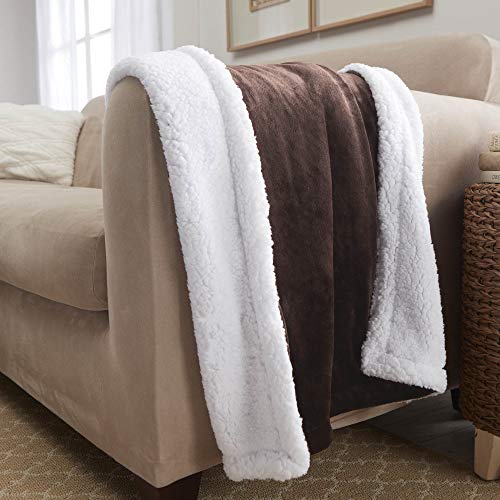 Sherpa Throw Blanket Super Soft Reversible Ultra Luxurious Plush Blanket, 50 x 60 inches, Brown/White - color: Brown / White, size: Throw (50" x 60")