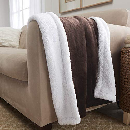 Sherpa Throw Blanket Super Soft Reversible Ultra Luxurious Plush Blanket, 50 x 60 inches, Brown/White - color: Brown / White, size: Throw (50" x 60")