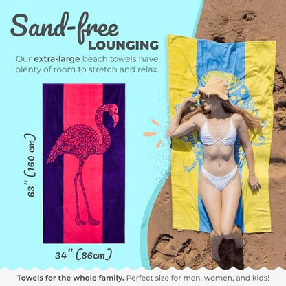 Nova Blue Flamingo Beach Towel – Pink and Purple with A Cute Design, Extra Large, XL (34”x 63”) Absorbent & Portable, Lightweight, Pink Beach Towel, Made from 100% Cotton - color: Flamingo