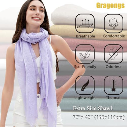Women Summer Scarfs Lightweight Large Long Gauze Shawl Linen Beach Wrap Plain 75”×43” - color: Light Purple