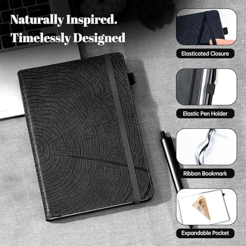 CAGIE Lined Journal for Men Women, Tree Growth Ring Leather Bound Journal Notebook, 256 Pages 100 GSM Journals for Writing, A5 Hardcover Journaling Notebooks,2 Pack (Brown & Black) - color: J-Brown & Black