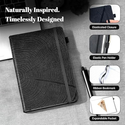 CAGIE Lined Journal for Men Women, Tree Growth Ring Leather Bound Journal Notebook, 256 Pages 100 GSM Journals for Writing, A5 Hardcover Journaling Notebooks,2 Pack (Brown & Black) - color: J-Brown & Black