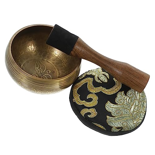 LIFKOME Hand-hammered Meditation Bowl Set for Yoga Relaxation Yellow Tibetan Singing Bowl with Mesmerizing Sound Portable Stress Relief Tool for Mindfulness and Calm