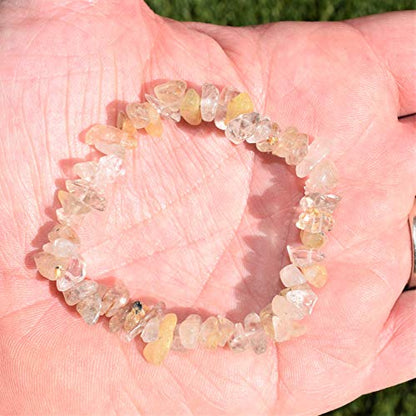 Zenergy Gems Charged Premium Natural Crystal Chip Bead Bracelet + Moroccan Selenite Charging Crystal [Included] - color: Golden Rutile Quartz