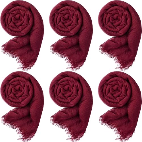 Geyoga 6 Pcs Women Scarf Shawl Hijab Scarves Cotton Crinkle Hijab for Women Blend Shawl Crinkle Wrap Head for Seasons - color: Dark Red