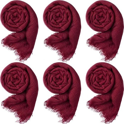 Geyoga 6 Pcs Women Scarf Shawl Hijab Scarves Cotton Crinkle Hijab for Women Blend Shawl Crinkle Wrap Head for Seasons - color: Dark Red