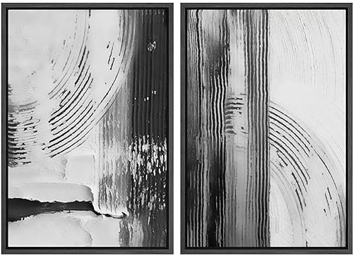 SIGNWIN Framed Canvas Print Wall Art Set Black White Industrial Paint Strokes Abstract Shapes Illustrations Modern Art Minimal Decorative Nordic for Living Room, Bedroom, Office - 16"x24"x2 Black - color: A14-2204-yui24, size: 16"x24"x2 Panels Black