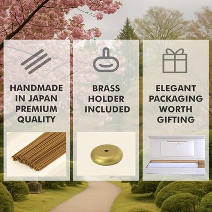 Shizu Sandalwood Incense Sticks – Artisanal Temple Grade Japanese Incense with Brass Holder – Calming Scent for Relaxation, Meditation & Home Spa, Elegant Gift Set (60 Sticks)