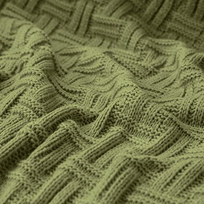 Aormenzy 50x60 Cozy Acrylic Cable Knit Blanket for Couch, Sofa, Bed, Olive Green (1.7lb) - color: Olive Green