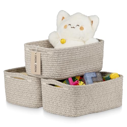 Small Storage Baskets for Organizing, Woven Storage Bins for Shelves, Gift Basket Empty, Cute Decorative Closet Organizer, Baby Rope Basket, Dog Toy Storage, 11x7.5x4.5”, 3Packs Mixed Brown - color: Mixed Brown, size: S
