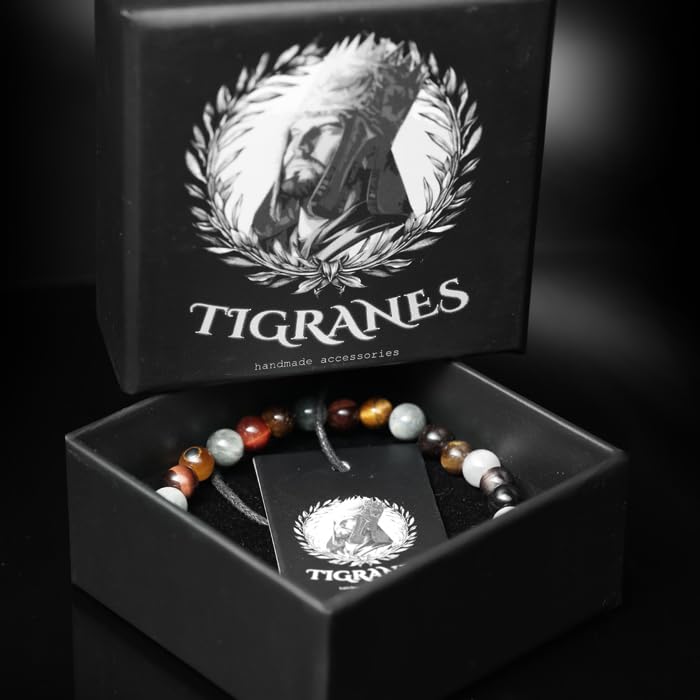 Tigranes Premium Natural Stone Bracelet Collection – Handmade Gemstone Jewelry in Luxury Branded Gift Box - style: Tiger’s Eye & Hawk’s Eye