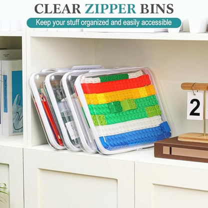 Sanwuta 4 Pcs Clear Hard Zipper Case with Handle Office Storage Cases Hard Plastic Pouches Transparent Bins for Crafts, Snacks, Cosmetics, Puzzles(12.6 x 9 x 2 Inches,White) - size: 12.6 x 9 x 2 Inches