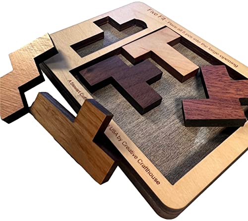 Puzzles for Adults - Level 10 Out of 10 Difficulty | Five Fit Small from Creative Crafthouse - Very Hard Wooden Brain Teaser Puzzle - style: Five Fit