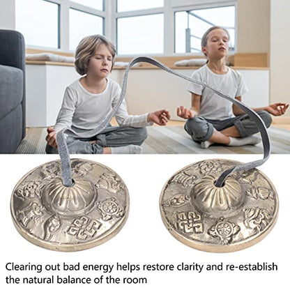 Tibetan Tingsha Meditation Bell, Pure Copper Handmade Chime Bells, Nepalese Double Bell for Healing and Yoga, Brass Percussion Instrument with Thick Tone to Clear Negative Energy