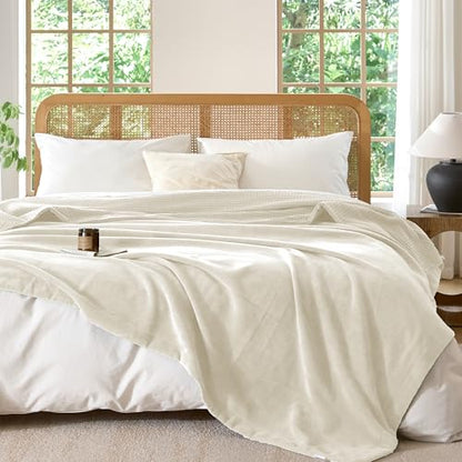 CHUFFED Cotton Waffle Blanket Throw Size - Plush Milk Velvet & Reversible Waffle Weave,Anti-Static 500Gsm Design，Thick Cozy Soft Winter Blanket for Bed, Couch, Sofa - Beige, 50x70 Inches - color: Beige, size: Throw XL