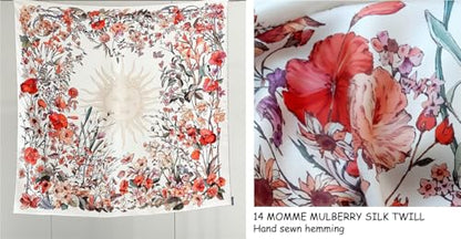 100% Pure Mulberry Silk Scarf 35" Large Square Lightweight Headscarf –Women’s Hair Wraps-With Gift Packed - color: Floral-white-twill