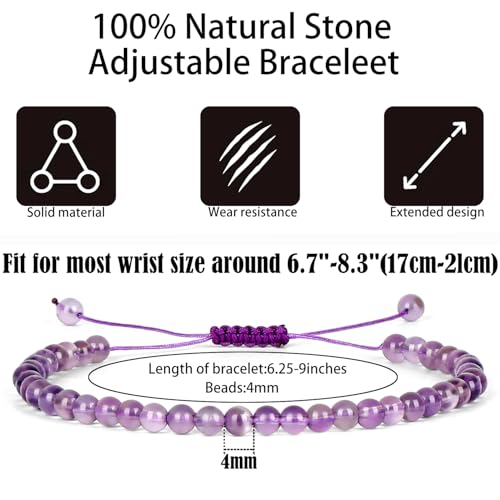QOGIR Handmade Healing Bracelet,6mm Natural Gem Stone Bracelet rope bracelet - color: Amethyst(Spiritual Awareness), size: 4mm