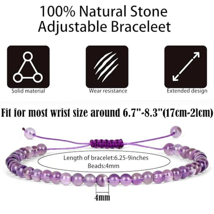 QOGIR Handmade Healing Bracelet,6mm Natural Gem Stone Bracelet rope bracelet - color: Amethyst(Spiritual Awareness), size: 4mm