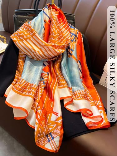 Large Shawl Scarf For Women Lightweight Wraps Silky Headscarf Long Sunscreen Scarfs - color: T29 Orange Shawl / 70"x 35"