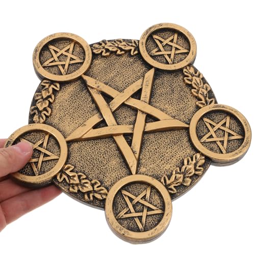 Luxshiny Pentacle Star Candleholder Decorative Desktop Altar Plate for Rituals and Mystical Props with Bright Copper Finish Compact Space-Saving Design for Home and Ceremony Use