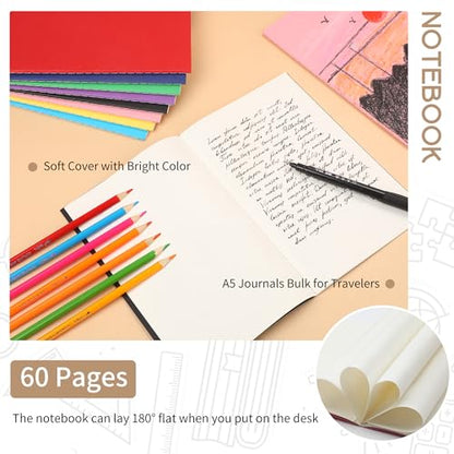 miikoul 48 Pack A5 Blank Journal Notebooks in Bulk, Colorful Soft Cover Unlined Paper for Kids Student Traveler Drawing Writing Take Notes and Plan, 8.3x5.5 Inches, 80 GSM, 60 Pages/30 Sheets - size: Blank inner page-48 Pack