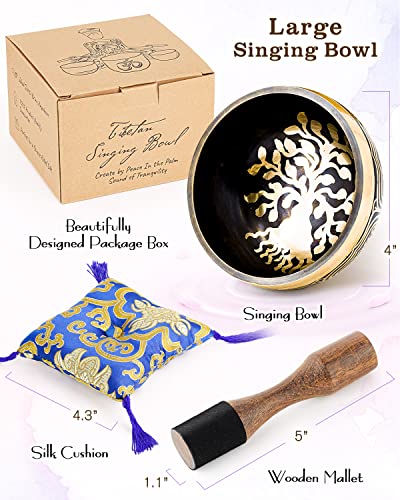 Tibetan Singing Bowls – Hand-Hammered in Nepal, Authentic Meditation Sound Bowls for Yoga, Chakra Healing, Mindfulness & Spiritual Self-Care Gifts for Women - color: Blue