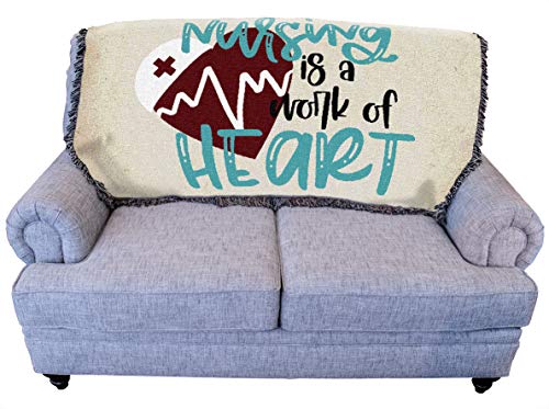 Pure Country Weavers Nursing Work of Heart Blanket - Medical Professional - Gift Tapestry Throw for Back of Couch or Sofa Woven from Cotton - Made in The USA (61x36) - color: Work of Heart, size: 61" x 36"