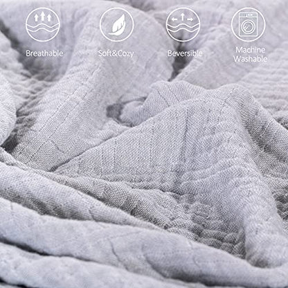 SE SOFTEXLY Muslin Throw Blanket,100% Cotton Blankets for Adults and Baby, Grey 4-Layer Soft Breathable Bed Throw Blankets All Season,King Size Blanket(90"x102",Grey) - color: 7-grey, size: King-90" X 102"