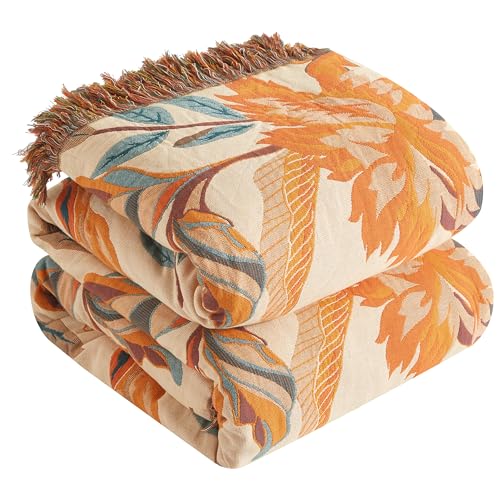 Boho Throw Blanket for Bed 50”x60”, 100% Cotton Woven Blanket for Couch Sofa, Ultra Soft 4-Layer Muslin Quilt with Floral Printed, Farmhouse Bed Blanket/Cover for Living Room Decor - color: C - Boho Floral, size: 50“ x 60”