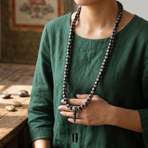 Agan Traders 108 Mala Prayer Beads Necklace for Men & Women – Tibetan Buddhist Prayer Beads Wrist Mala - Handmade Yak Bone Japa Mala Beads for Meditation, Yoga & Healing - color: BN Mandala-10mm