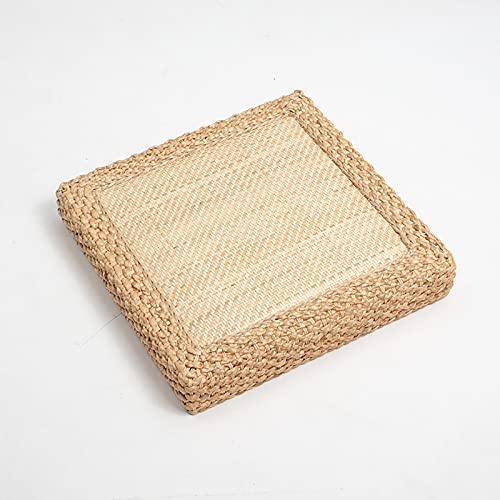 K.LSX Handmade Meditation Cushion Yoga Floor Mat Cushion,Woven Straw Tatami Seat Cushion Round Solid Wood Frame Seat Cushion,Japanese Futon Seat Cushion-Cool mat b 50x50x10cm(20x20x4inch)