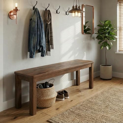 100% Solid Oak Wood Dining Bench, 39.6'' Entryway Bench Extra Chair Seat Long Ottoman with Squre End & Round Corner for Kitchen Living Room Bedroom, Walnut - size: 39.6inch-Walnut-Square End & Round Corner