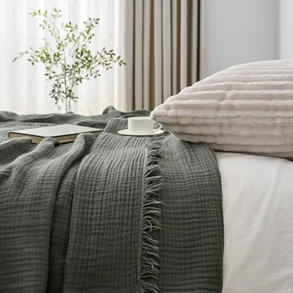 Esterra Muslin Throw Blanket 50x65 Inches Cozy Soft Lightweight Pre-Washed Cotton Blanket, All Season Breathable 4-Layer Gauze Blanket Throw for Sofa Couch Bed, Dusty Olive - color: 12 - Dusty Olive, size: Throw (50"x65")